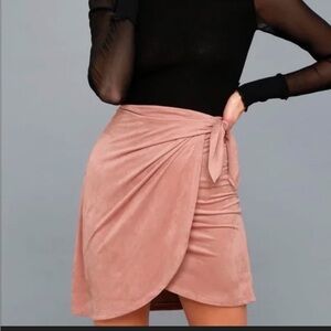 Lulu's Blush Asymmetrical Suede Wrap Skirt